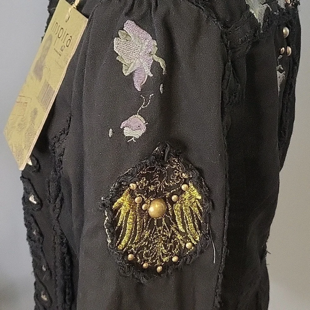 Inspira Embroidered Cotton Metal Accent 3/4 Sleeve Vintage Jacket Size XL - Picture 5 of 16